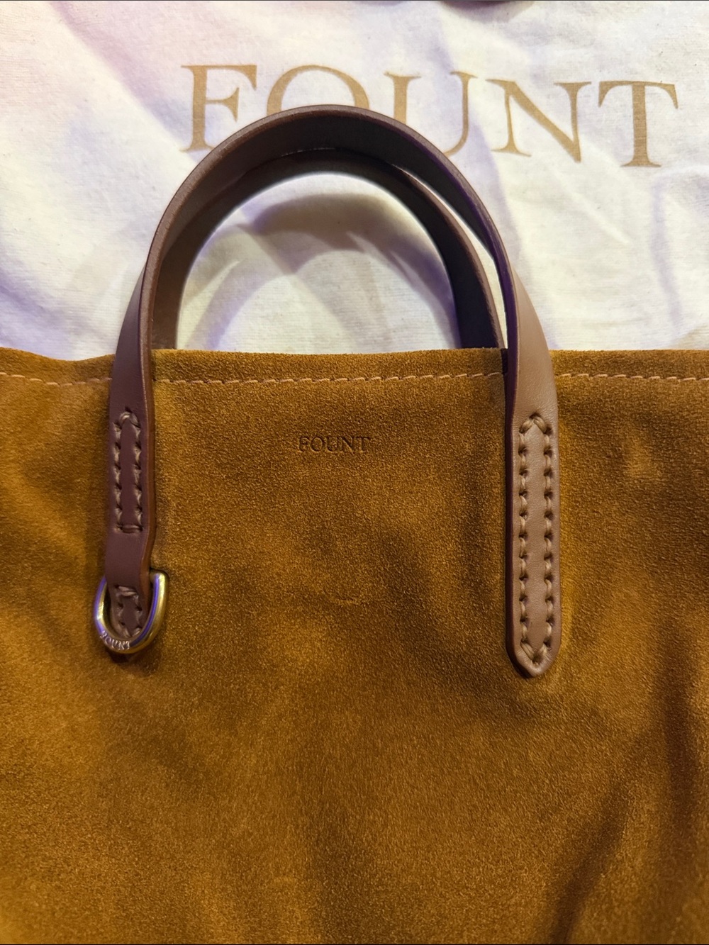 Fount Chestnut Suede Mini Tote with Detachable Crossbody Strap - Picture 3 of 3